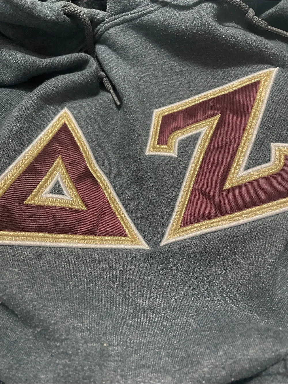Delta Zeta Dark Gray Pullover Hoodie with Maroon Letters